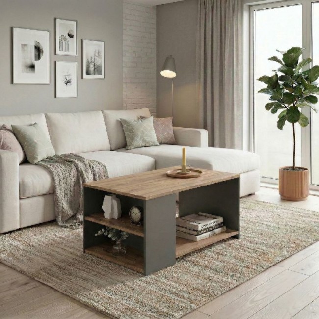Sylvia Megapap melamine coffe table in pine oak - anthracite color 90,2x59,2x48,1cm.