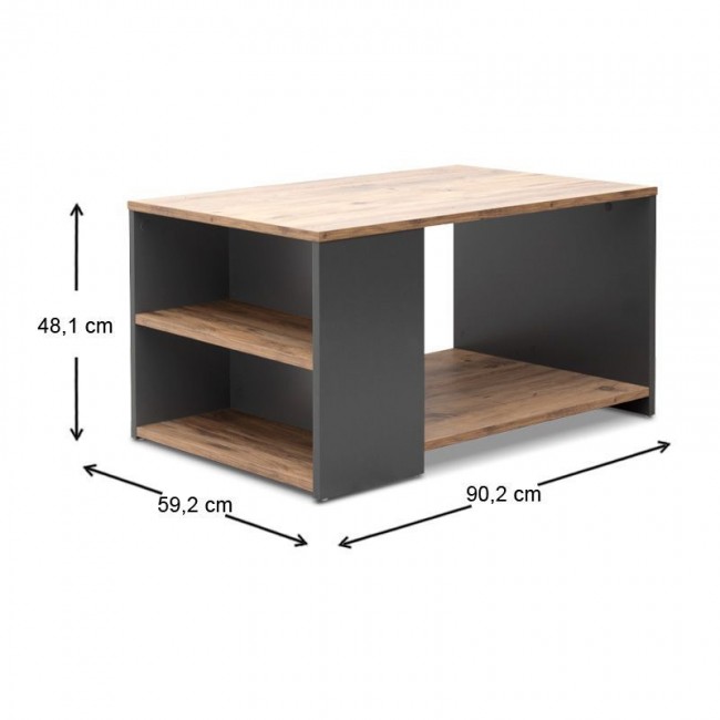 Sylvia Megapap melamine coffe table in pine oak - anthracite color 90,2x59,2x48,1cm.