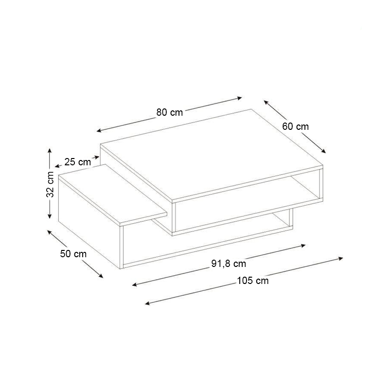 Tab Megapap melamine coffee table in white - cordoba color 105x60x32cm.