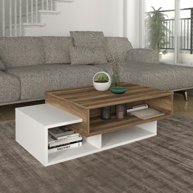 Tab Megapap melamine coffee table in white - walnut color 105x60x32cm.