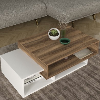 Tab Megapap melamine coffee table in white - walnut color 105x60x32cm.