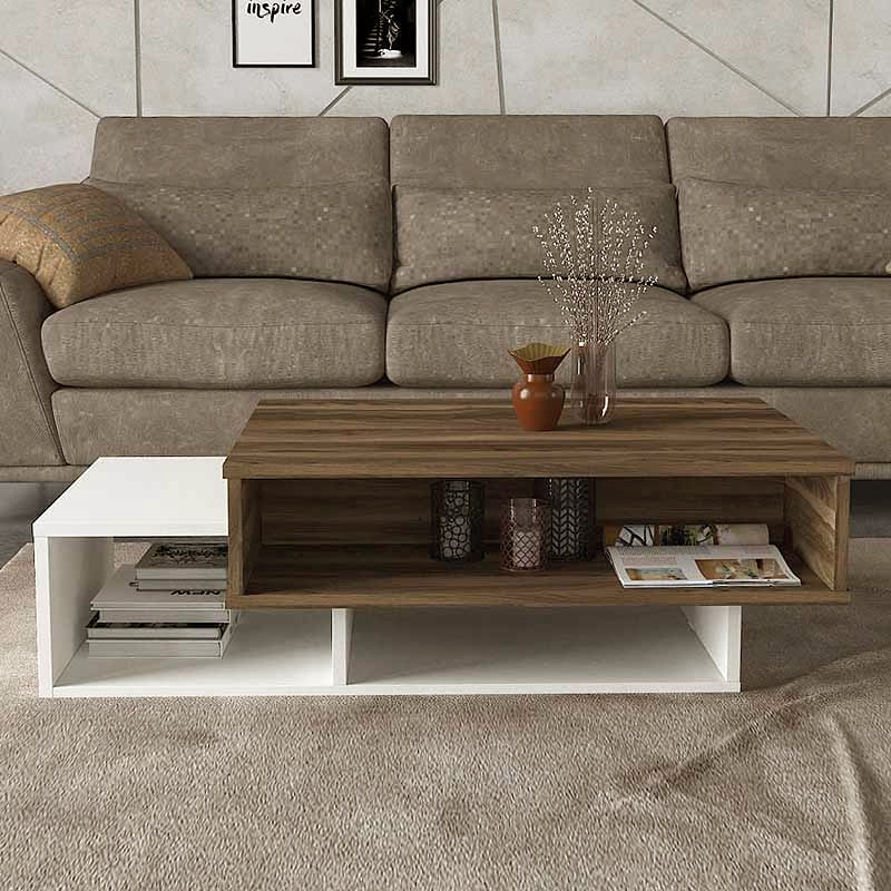 Tab Megapap melamine coffee table in white - walnut color 105x60x32cm.