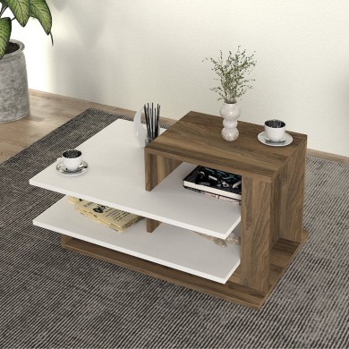 Venus Megapap melamine coffee table in white - walnut color 85x60x43,6cm.