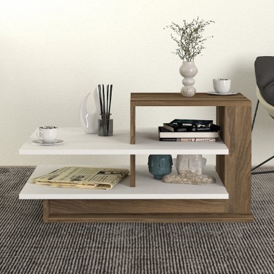 Venus Megapap melamine coffee table in white - walnut color 85x60x43,6cm.
