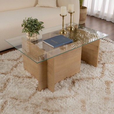 Vetrino Megapap melamine - tempered glass coffee table in honey oak color 105x65x40cm.