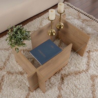Vetrino Megapap melamine - tempered glass coffee table in honey oak color 105x65x40cm.