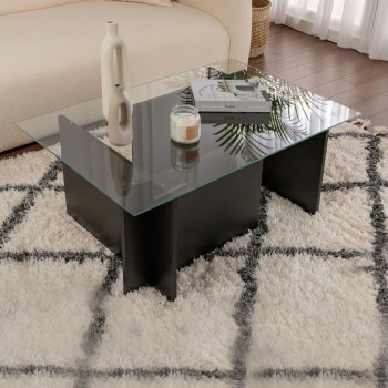 Vetrino Megapap melamine - tempered glass coffee table in black color 105x65x40cm.