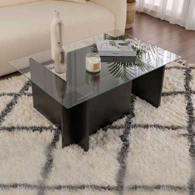 Vetrino Megapap melamine - tempered glass coffee table in black color 105x65x40cm.