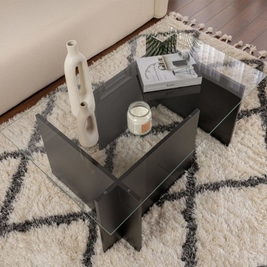 Vetrino Megapap melamine - tempered glass coffee table in black color 105x65x40cm.