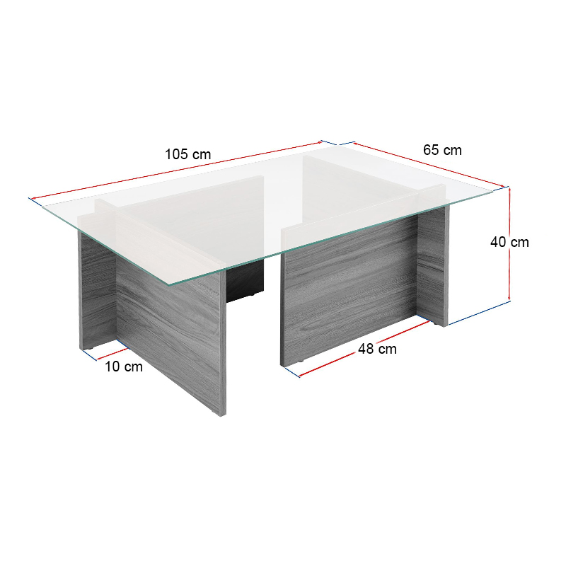 Vetrino Megapap melamine - tempered glass coffee table in black color 105x65x40cm.
