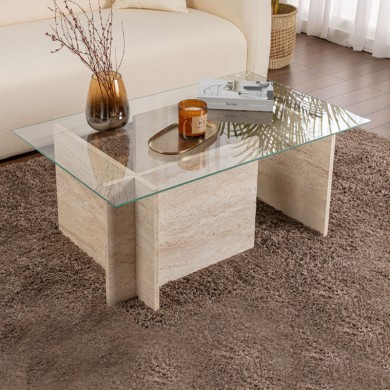 Vetrino Megapap melamine - tempered glass coffee table in travertine color 105x65x40cm.