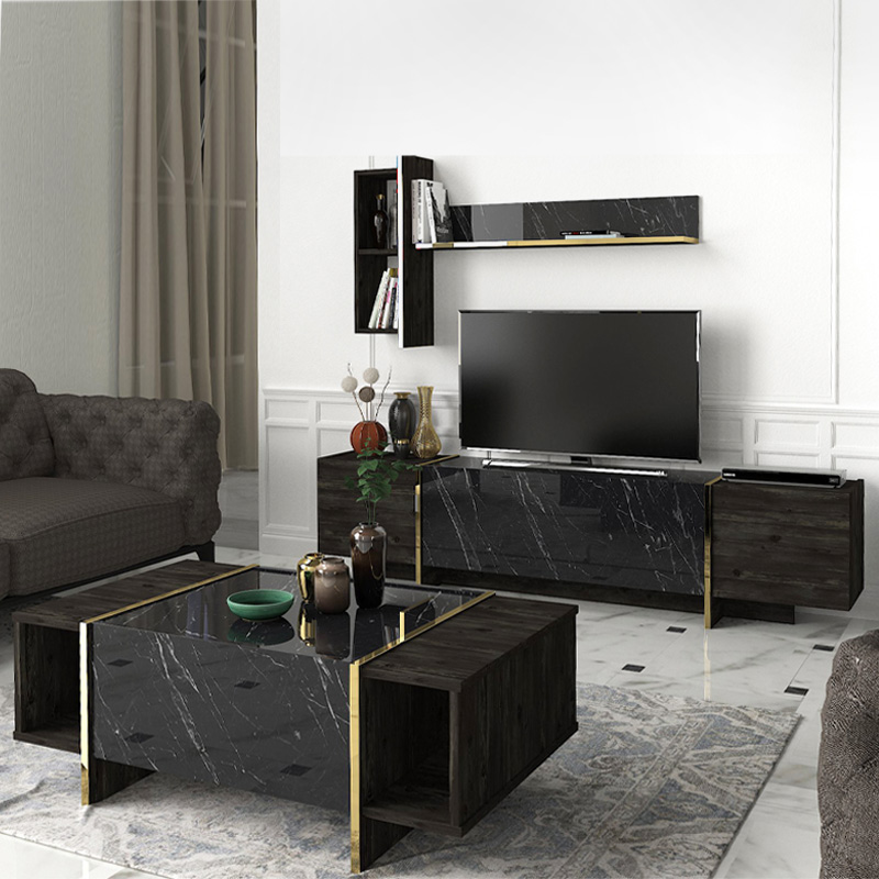 Veyron Megapap melamine coffee table in black marble effect color 104x60x37,3cm.