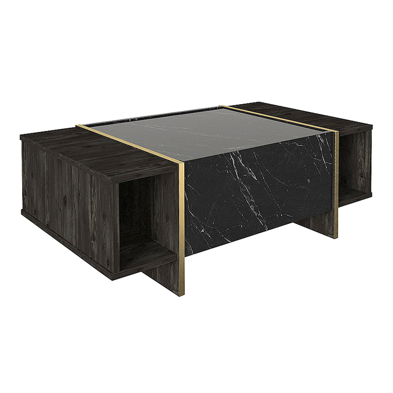 Veyron Megapap melamine coffee table in black marble effect color 104x60x37,3cm.