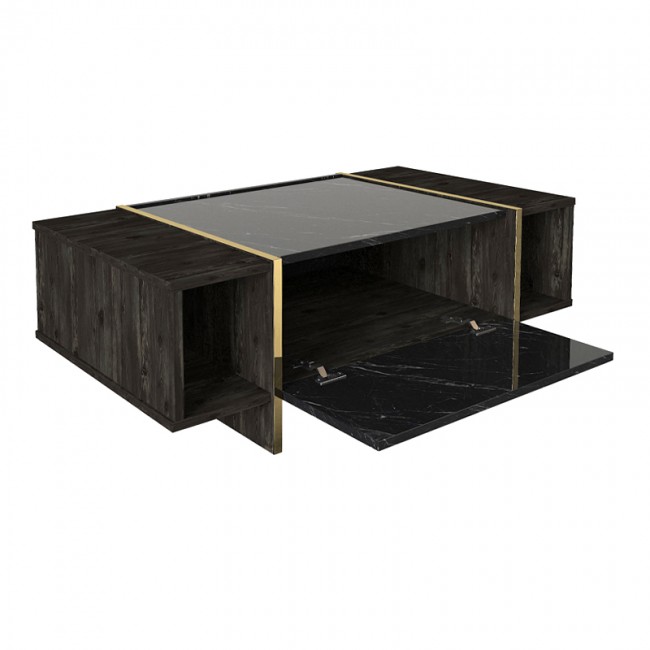 Τραπεζάκι σαλονιού Veyron Megapap χρώμα μαύρο rebab - μαύρο εφέ μαρμάρου 104x60x37,3εκ.