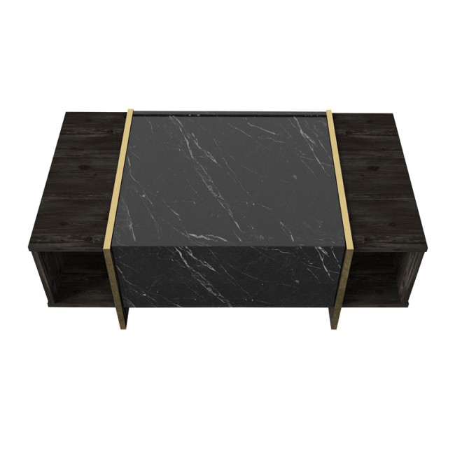 Τραπεζάκι σαλονιού Veyron Megapap χρώμα μαύρο rebab - μαύρο εφέ μαρμάρου 104x60x37,3εκ.