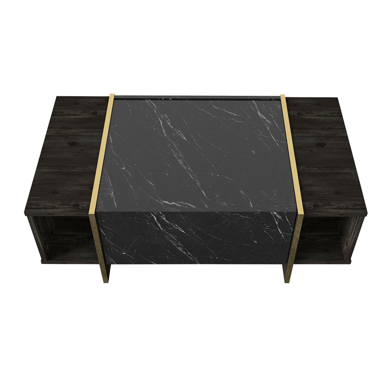 Veyron Megapap melamine coffee table in black marble effect color 104x60x37,3cm.