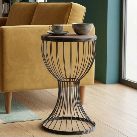 Aldora Megapap metallic - Mdf side table in walnut - black color 35x35x58cm.