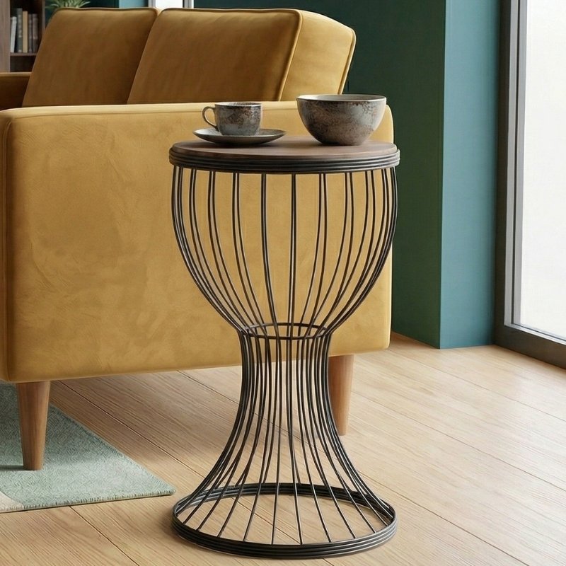 Aldora Megapap metallic - Mdf side table in walnut - black color 35x35x58cm.