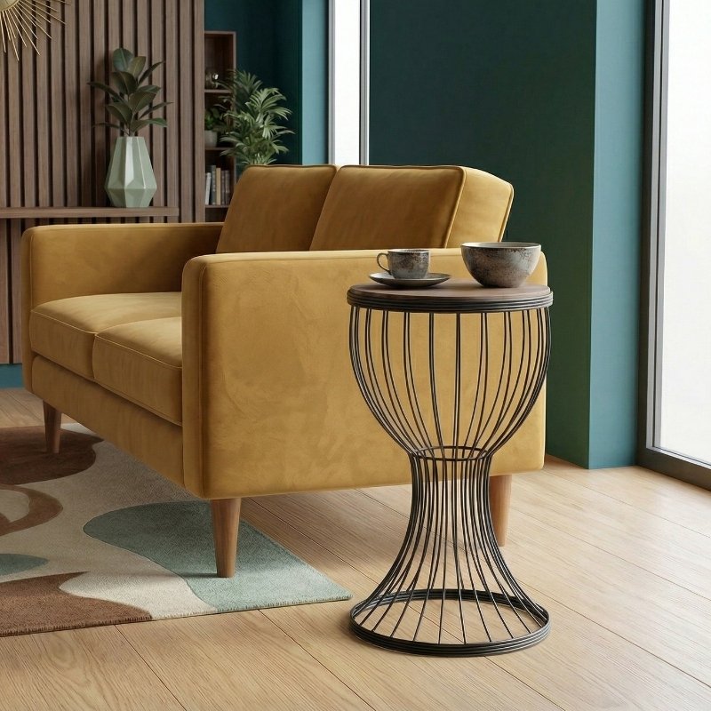 Aldora Megapap metallic - Mdf side table in walnut - black color 35x35x58cm.