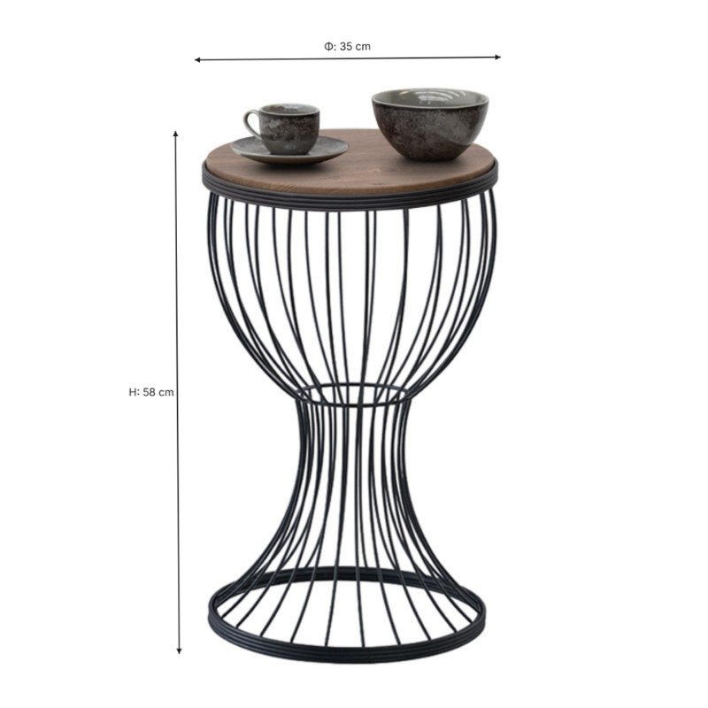 Aldora Megapap metallic - Mdf side table in walnut - black color 35x35x58cm.