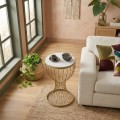 Aldora Megapap metallic - Mdf side table in gold - white marble effect color 35x35x58cm.