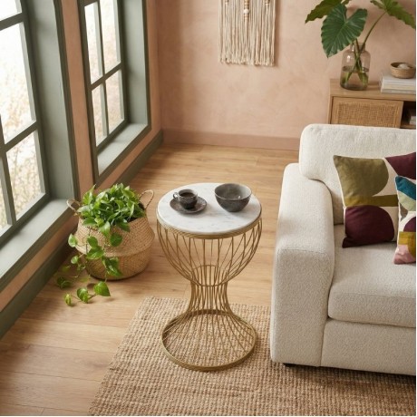 Aldora Megapap metallic - Mdf side table in gold - white marble effect color 35x35x58cm.