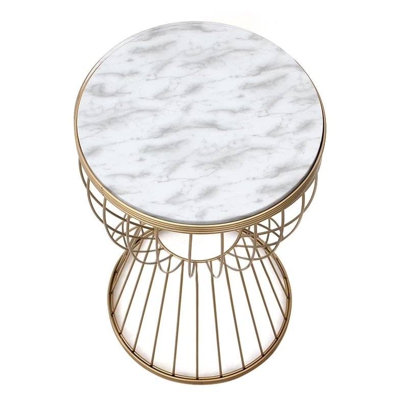 Aldora Megapap metallic - Mdf side table in gold - white marble effect color 35x35x58cm.