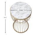 Aldora Megapap metallic - Mdf side table in gold - white marble effect color 35x35x58cm.
