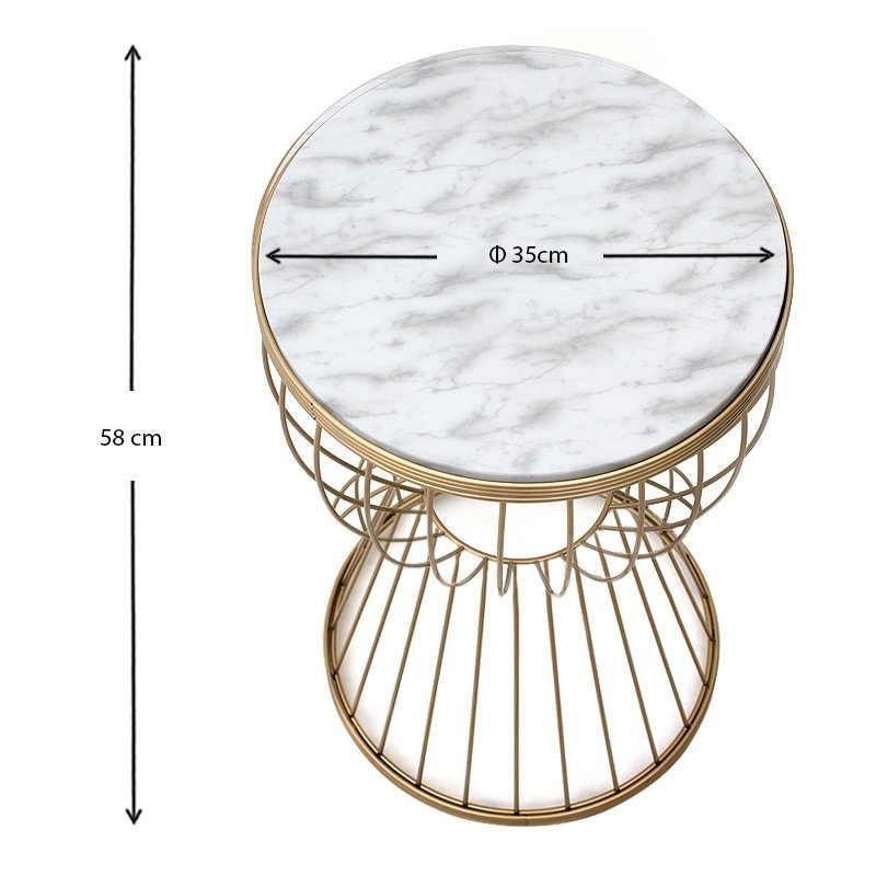 Aldora Megapap metallic - Mdf side table in gold - white marble effect color 35x35x58cm.