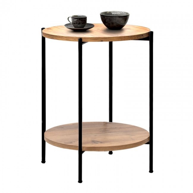 Argento Megapap metallic - melamine side table in pine oak color 43x43x60cm.