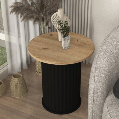 Bohema Megapap melamine side table in black - sepet oak color Ø50x53,2cm.