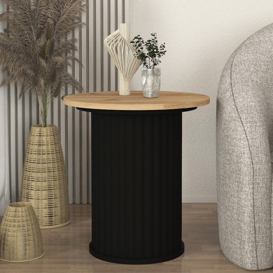 Bohema Megapap melamine side table in black - sepet oak color Ø50x53,2cm.