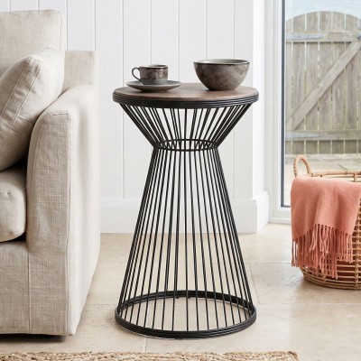 Τραπεζάκι βοηθητικό Cresta Megapap μεταλλικό - Mdf χρώμα μαύρο - καρυδί Ø34,5x58,5εκ.