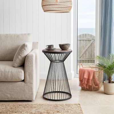 Τραπεζάκι βοηθητικό Cresta Megapap μεταλλικό - Mdf χρώμα μαύρο - καρυδί Ø34,5x58,5εκ.