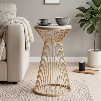 Τραπεζάκι βοηθητικό Cresta Megapap μεταλλικό - Mdf χρώμα χρυσό - λευκό εφέ μαρμάρου Ø34,5x58,5εκ.