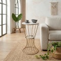 Girene Megapap metallic - Mdf side table in gold - white marble effect color 32x32x58cm.