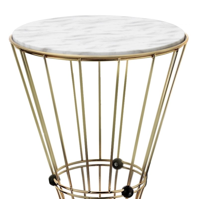Girene Megapap metallic - Mdf side table in gold - white marble effect color 32x32x58cm.