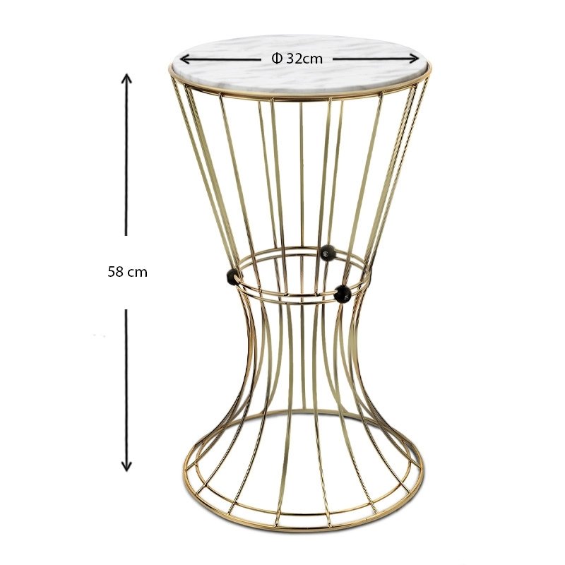 Girene Megapap metallic - Mdf side table in gold - white marble effect color 32x32x58cm.