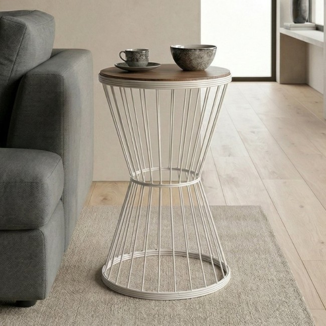 Βοηθητικό τραπεζάκι Hoffman Megapap μεταλλικό - Mdf χρώμα λευκό - καρυδί 35x35x58εκ.