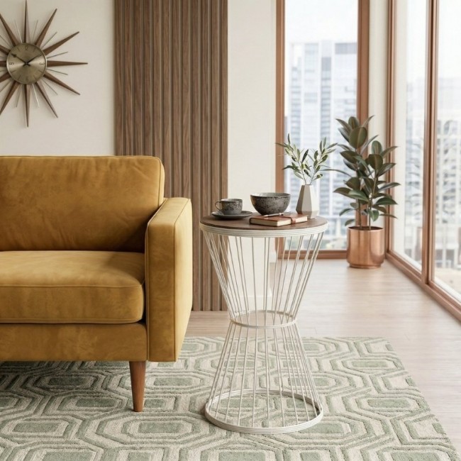 Βοηθητικό τραπεζάκι Hoffman Megapap μεταλλικό - Mdf χρώμα λευκό - καρυδί 35x35x58εκ.