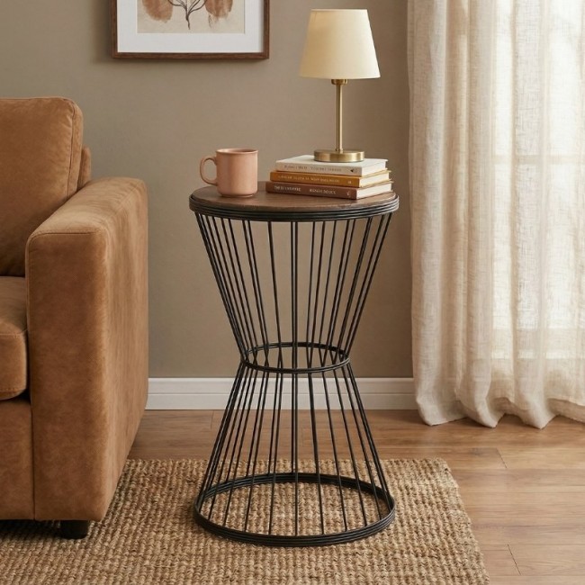 Βοηθητικό τραπεζάκι Hoffman Megapap μεταλλικό - Mdf χρώμα μαύρο - καρυδί 35x35x58εκ.