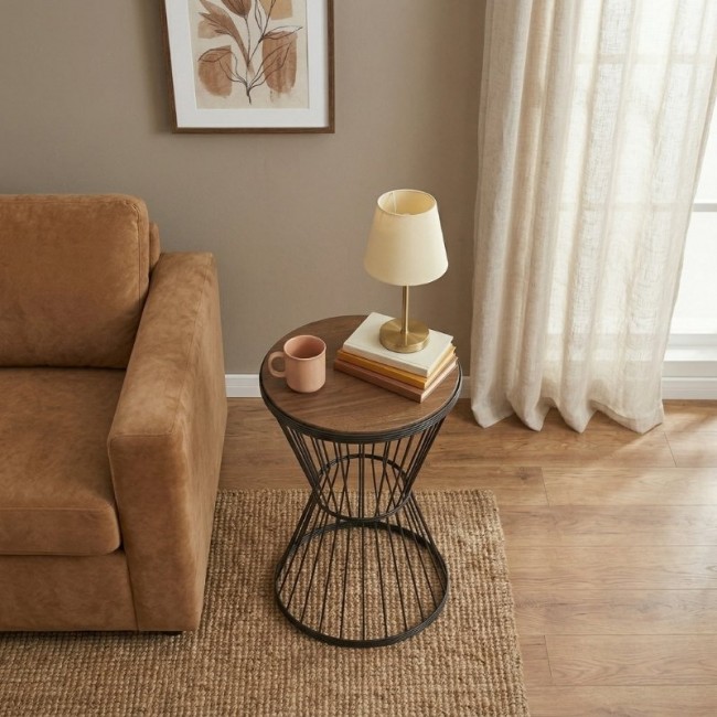 Βοηθητικό τραπεζάκι Hoffman Megapap μεταλλικό - Mdf χρώμα μαύρο - καρυδί 35x35x58εκ.