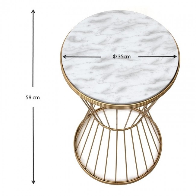 Hoffman Megapap metallic - Mdf side table in white - golden color 35x35x58cm.