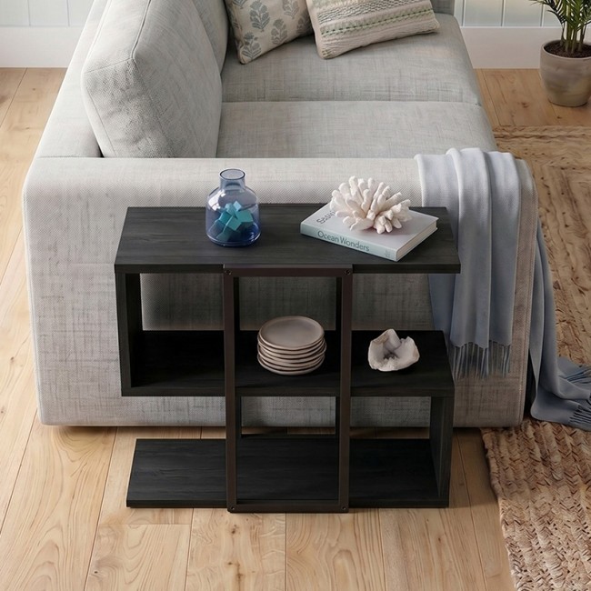 Homia Megapap melamine side table in black wood color 56x25x56.5cm.