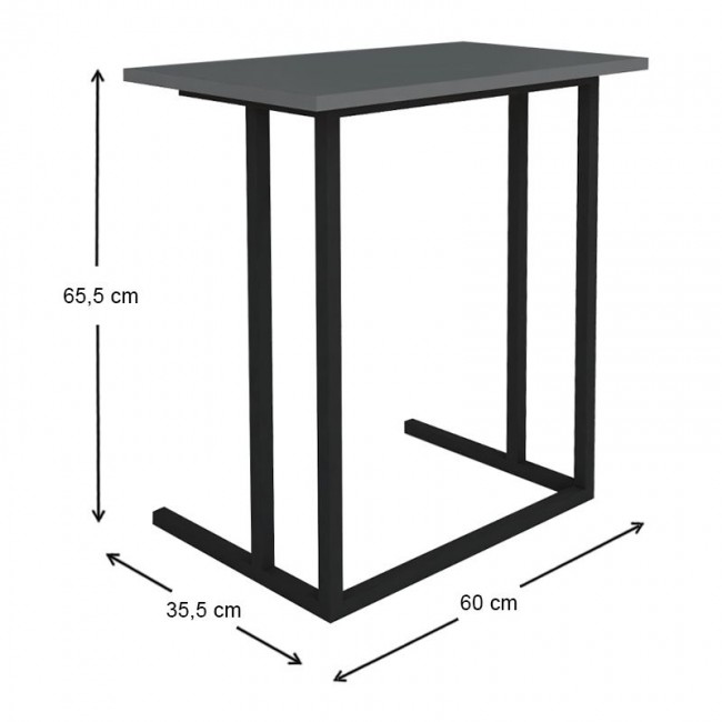 Jango Megapap metallic - melamine side table in black - anthracite color 60x35,5x65,5cm.