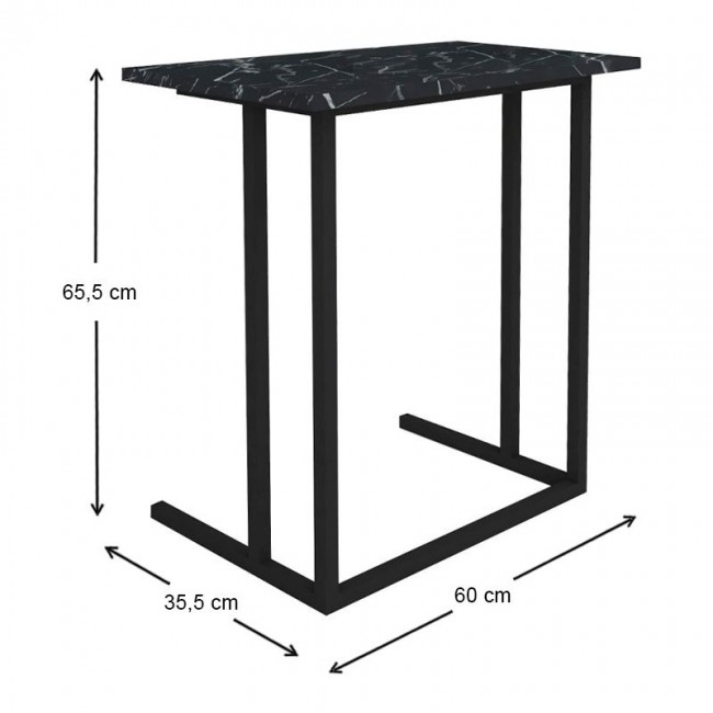 Jango Megapap metallic - melamine side table in black marble effect color 60x35,5x65,5cm.