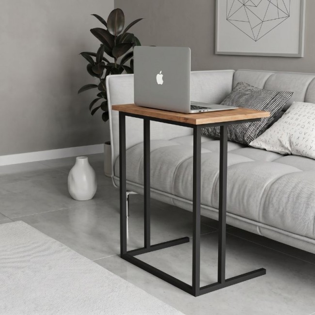 Jango Megapap metallic - melamine side table in black - pine oak color 60x35,5x65,5cm.