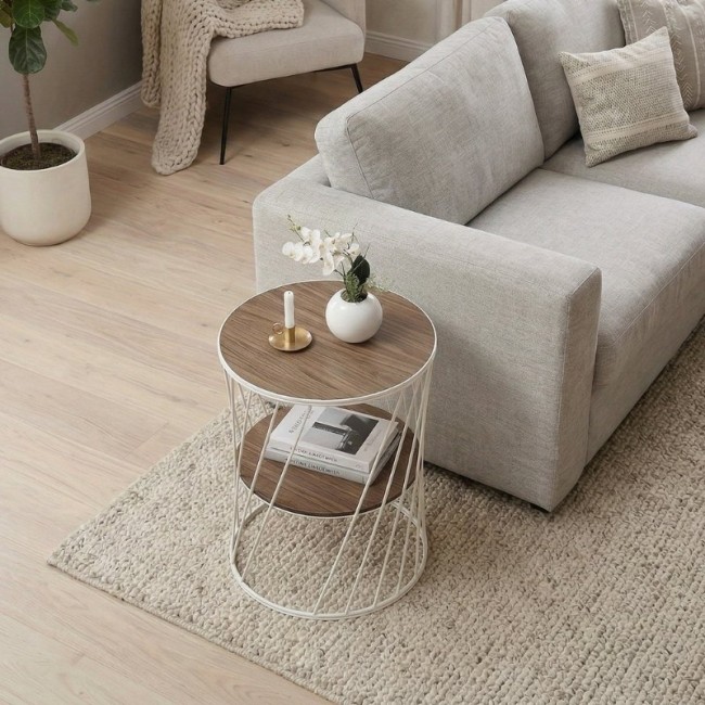 Βοηθητικό τραπεζάκι Jaspin Megapap μεταλλικό - Mdf χρώμα λευκό - καρυδί 32x32x44εκ.