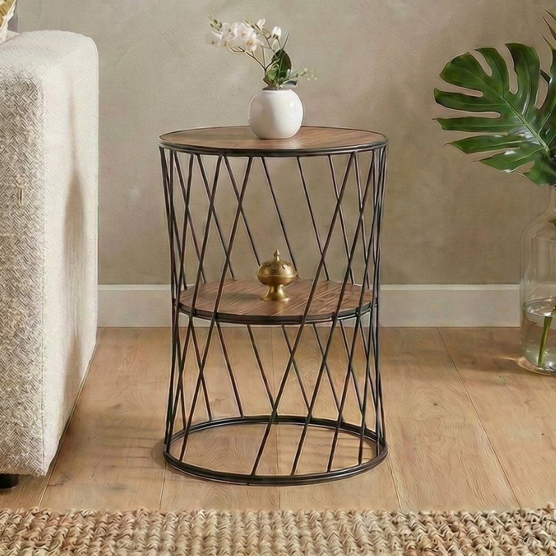 Jaspin Megapap metallic - Mdf side table in black - walnut color 32x32x44cm.