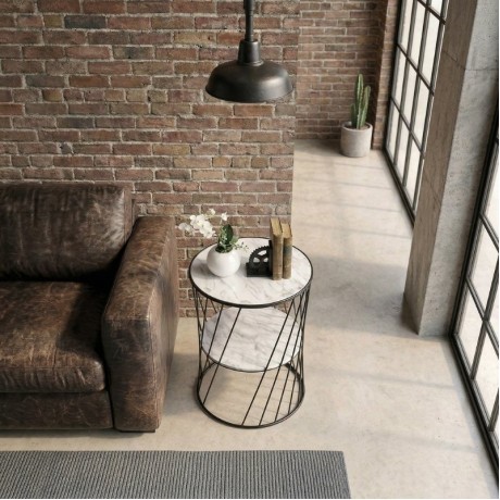 Jaspin Megapap metallic - Mdf side table in black - white marble effect color 32x32x44cm.